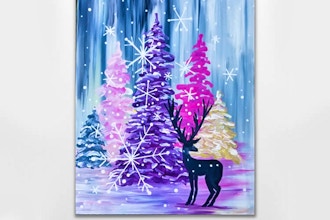 Paint Nite: Snowy Pastel Pines with Deer